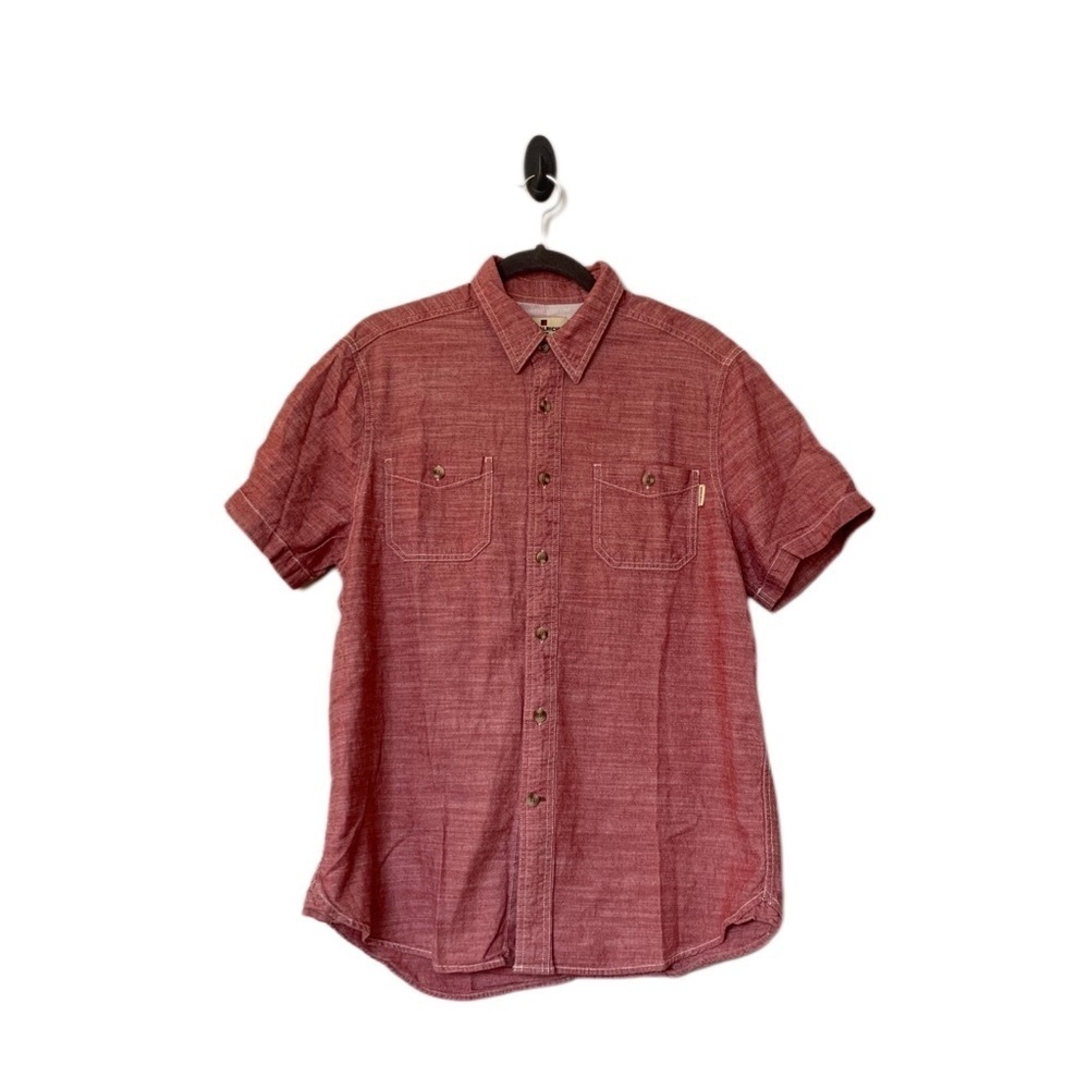 Woolrich Mens Collared Casual Button Down Shirt Polo Short Sleeve Red White